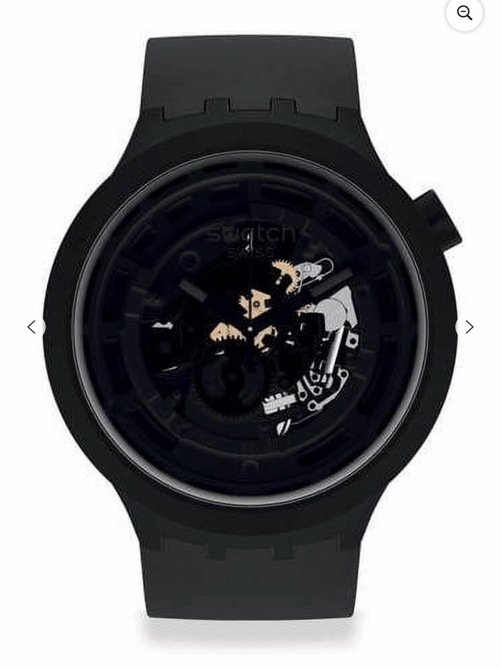 Swatch Black Silicone Skeleton Dial Watch with Gold Accents Bioceramic